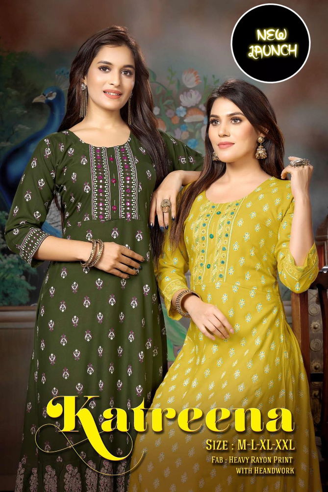 Beauty Queen Katreena 1 Fancy Ethnic Wear Rayon Long Kurti Collection